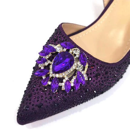 Venus Chan Royal Blue Sandals for Women 2024 Luxury Wedding Pumps Med Heels strass Design Party Shoes and Bags Set