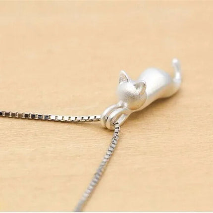 Popular 925 Sterling Silver Jewelry Fashion Simple Animal Cute Kitty Clavicle Chain Pendant Cat Necklaces XL003 PlatiNum