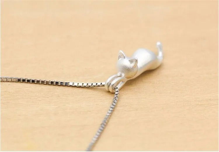 Popular 925 Sterling Silver Jewelry Fashion Simple Animal Cute Kitty Clavicle Chain Pendant Cat Necklaces XL003 PlatiNum