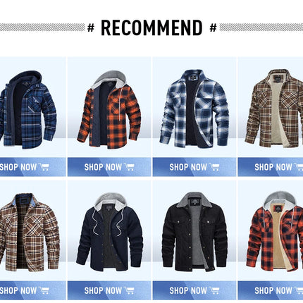 TACVASEN Men's Flannel Shirt Jacket with Removable Hood Plaid Quilted Lined Winter Coats Thick Hoodie Outwear Man Fleece Shirts