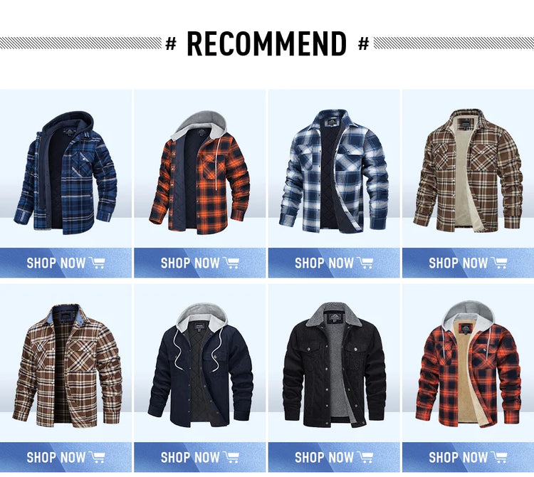 TACVASEN Men's Flannel Shirt Jacket with Removable Hood Plaid Quilted Lined Winter Coats Thick Hoodie Outwear Man Fleece Shirts