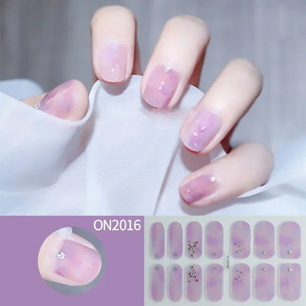 14Tips 3D Flowers Gradient Color Adhesive UV Gel Nail Stickers Fashionable Marble Pattern Nail Wraps DIY Manicure Arts Decals