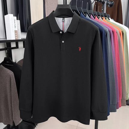 100% pure cotton autumn and winter men's sports fashion brand embroidered pony long-sleeved POLO business casual T-shirt