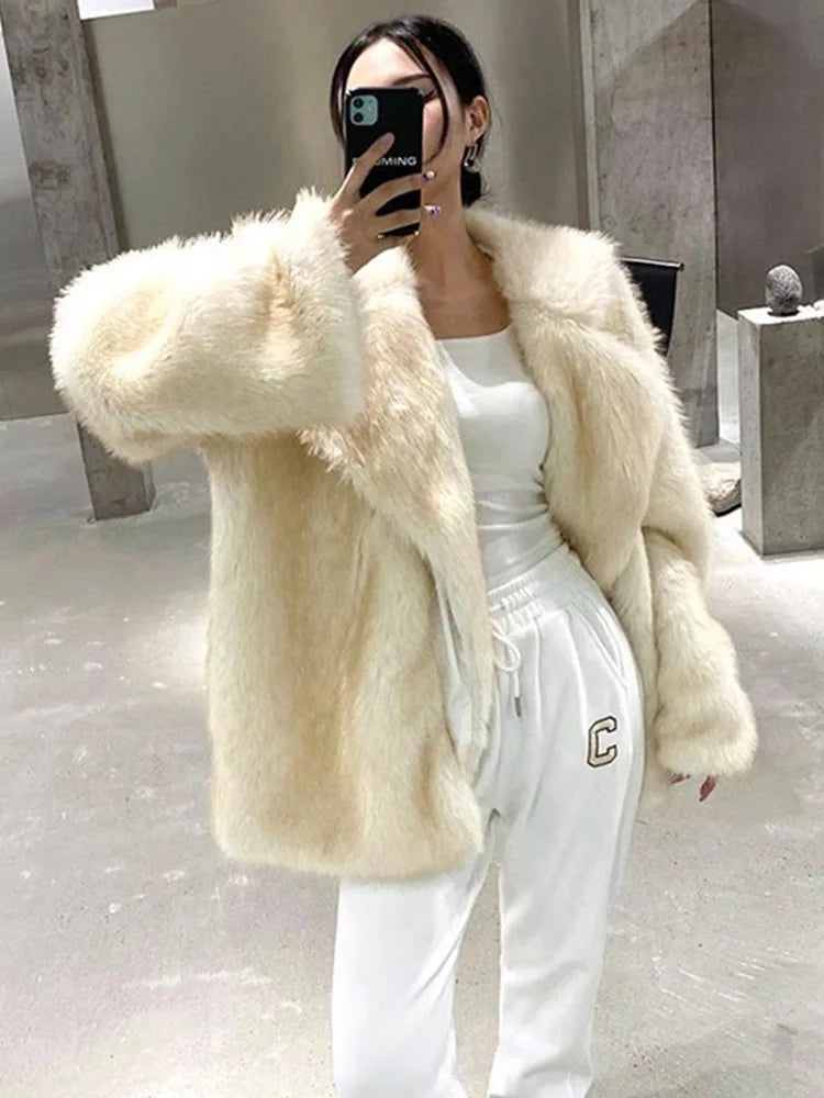 ZADORIN Winter Faux Mink Coat Lapel Mid Long Loose Faux Fur Coat Woman Clothes Luxury Fluffy Jacket Fur Cardigans Ladies Coats