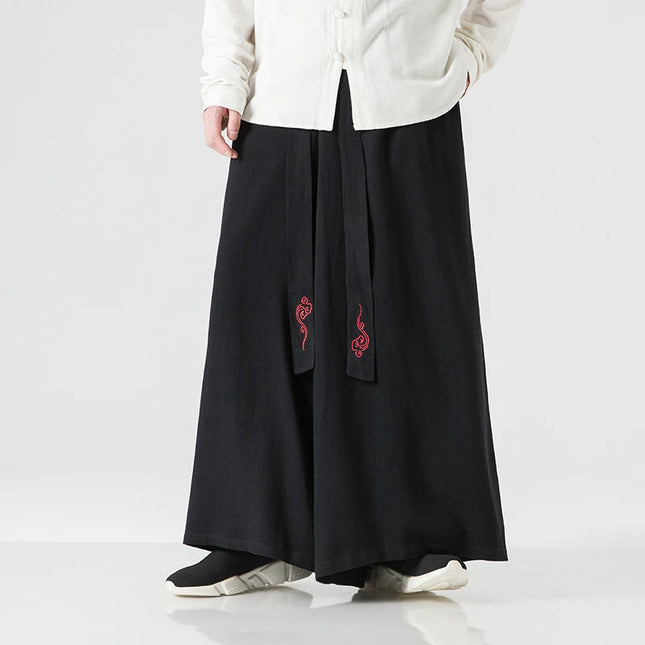 Pantaloni a gamba larga da uomo Kimono giapponese Pantaloni larghi retrò Pantaloni stile Yukata da uomo Lino con cavallo grande Pantaloni a vestaglia Nepal Uomo oversize