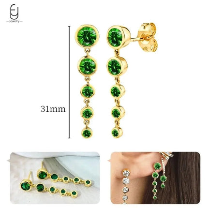 925 Sterling Silver Needle Green Zircon Gold Earrings Heart Hoop Earrings for Women Delicate Stud Earrings Luxury Jewelry Gifts PlatiNum