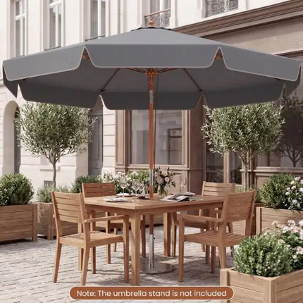 Ombrellone da Giardino in Legno da 300 cm con Meccanismo a Carrucola e Inclinazione, Parasole da Spiaggia/Giardino in Poliestere ad Alta Densità con Tetto Ventilato