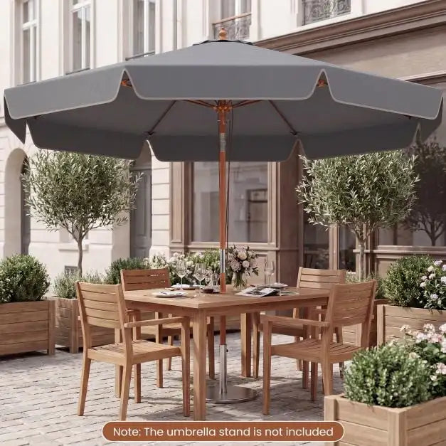 Ombrellone da Giardino in Legno da 300 cm con Meccanismo a Carrucola e Inclinazione, Parasole da Spiaggia/Giardino in Poliestere ad Alta Densità con Tetto Ventilato