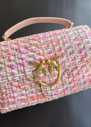 Nuova Borsa a Tracolla/Crossbody da Donna 2026 Ispirata a Pinko in Tweed con Cigno, in Vera Pelle