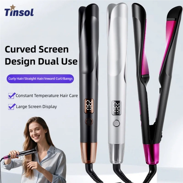 TINSOL New 2-in-1 Curling Iron & Straightener Multi-Function Hair Styling Tool Dual-Purpose Curling and Straightening Iron