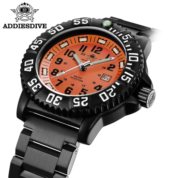 ADDIESDIVE 44mm Men's  Wrist Watch 50m Water Resistant Large Luminous Dial Date Display Stainless Steel Men's Quartz Watch