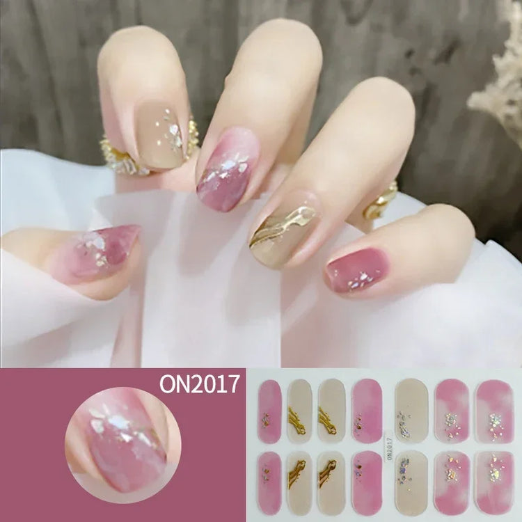 14Tips 3D Flowers Gradient Color Adhesive UV Gel Nail Stickers Fashionable Marble Pattern Nail Wraps DIY Manicure Arts Decals