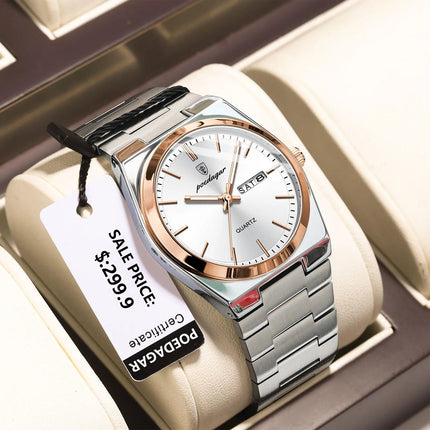 POEDAGAR Orologi da uomo di lusso Impermeabile luminoso Data Settimana Orologio da uomo in acciaio inossidabile Moda casual Orologio da polso da uomo al quarzo Reloj platinumshop