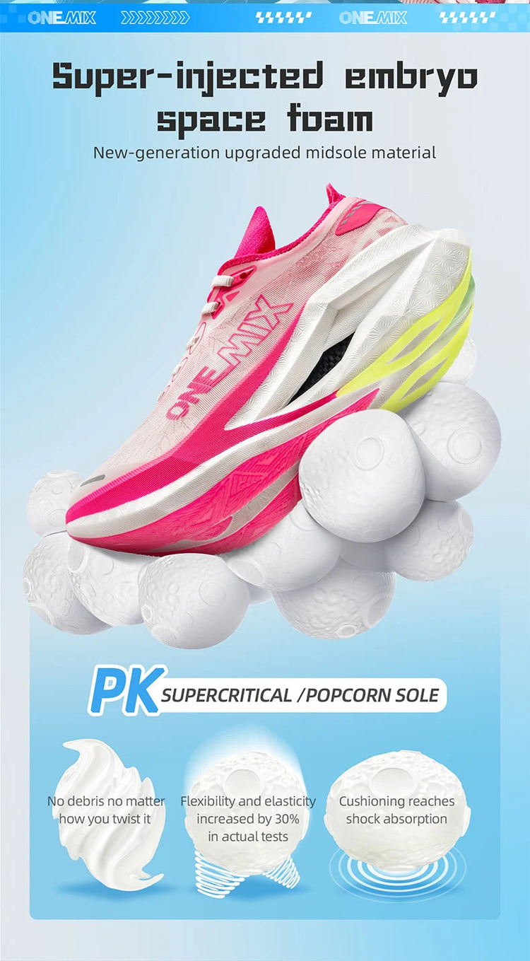 ONEMIX Nuove Scarpe da Corsa Professionali Marathon con Piastra in Carbonio a Tutta Lunghezza, Supporto Stabile e Assorbimento degli Urti, Ultra Leggere PlatiNum