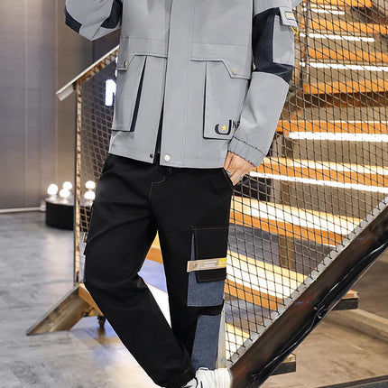 Men's Casual Sports Sets Spring Autumn Tracksuit Jogging Set Patchwork flight Hooded jacket pants two Piece