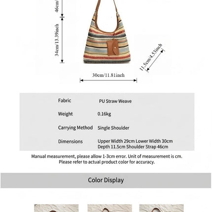 Hand-Woven Large Capacity Tote Bag for Women, Fashionable Commuter Bag, INS Style, Beach Bag for Daily Travel