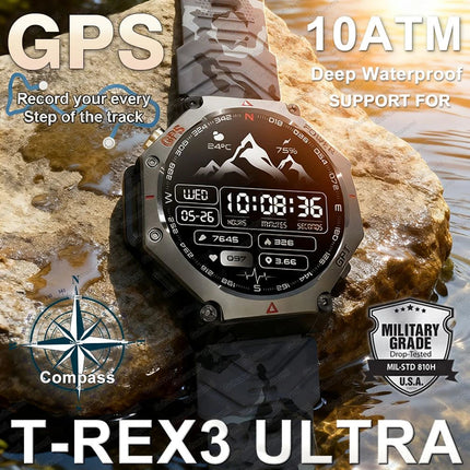 T-Rex 3 Grado Ultra Militare GPS Astuto Della Vigilanza 10ATM Bussola Impermeabile Altimetro Barometrico AMOLED Uomini HD Chiamata Sport Smartwatch platinumshop