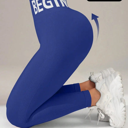 European and American Seamless Yoga Leggings with Waistband Lettering, Butt-Lifting, Quick-Dry Women's Breathable Tights for Pea PlatiNum