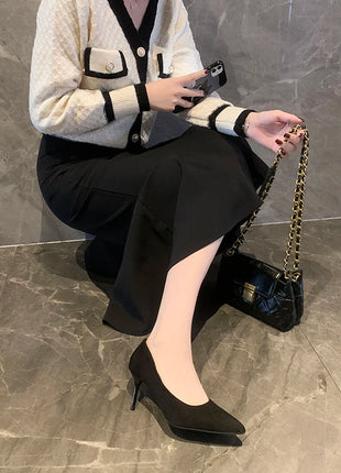 Donne Nuovi Sandali Con Tacco Medio Nero 6-8-10 cm A Punta Tacco Sottile Baotou Banchetto Scarpe Con Tacco Alto Scarpe Da Donna Tacones Mujer
