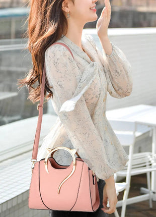Cat Shaped Handle Women Handbag Trendy And Fashionable, Solid Color, Simple And Casual Crossbody Shoulder Shell Bag PlatiNum