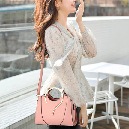 Cat Shaped Handle Women Handbag Trendy And Fashionable, Solid Color, Simple And Casual Crossbody Shoulder Shell Bag PlatiNum