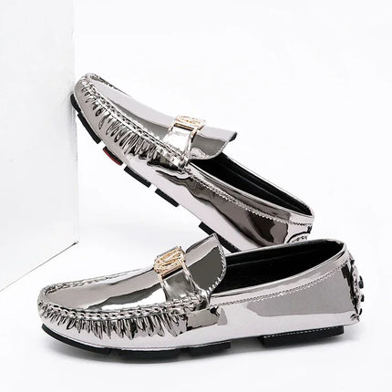 Scarpe Eleganti da Uomo, Mocassini Casual Argento, Taglie Grandi 38-48, Scarpe da Guida alla Moda per Giovani