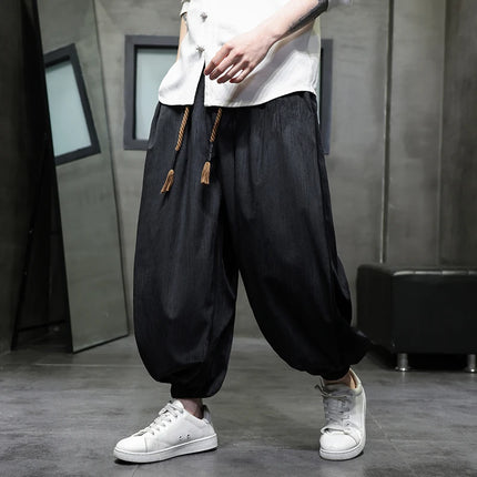 Pantaloni a gamba larga da uomo Pantaloni larghi in vita elastica da uomo Streetwear Stili giapponesi Pantaloni casual Pantaloni lunghi oversize vintage solidi