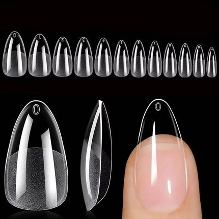 120 Short Almond-Shaped Oval Fake Nail Tips Kit, Can Be Extended into Full Cover Nail Gel, French Ballet Shoe Style, Press-On Nail Tips