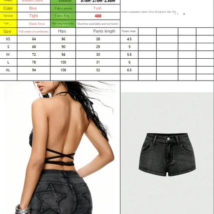 Shorts Female Jeans Women Jeans Shorts Punk Retro Y2K Low Rise Star Patch Back Pocket Denim Hot Pants PlatiNum