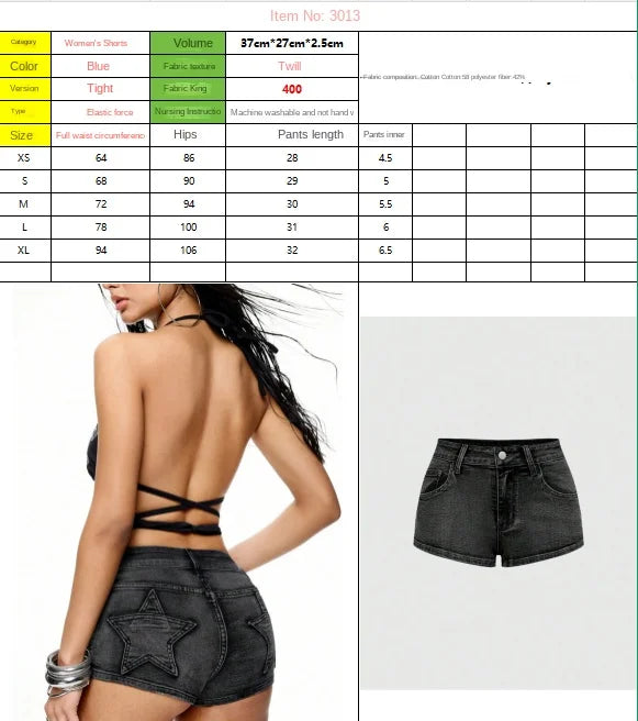Shorts Female Jeans Women Jeans Shorts Punk Retro Y2K Low Rise Star Patch Back Pocket Denim Hot Pants PlatiNum
