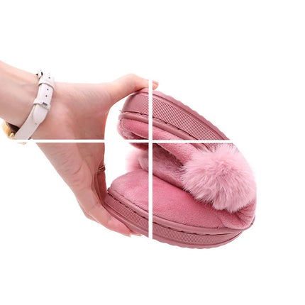 Thick Sole Winter Plush Slippers Cozy Faux Rabbit Fur Indoor House Shoes for Women & Men Couple Matching Slides with Closed Back