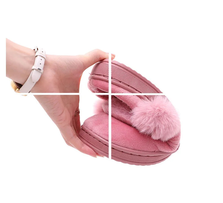 Thick Sole Winter Plush Slippers Cozy Faux Rabbit Fur Indoor House Shoes for Women & Men Couple Matching Slides with Closed Back