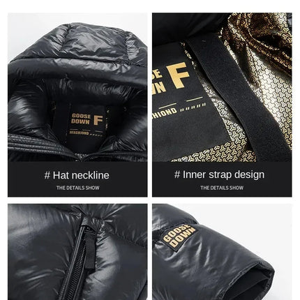 -30 ℃ Cold-proof Long Down Jacket Men's Light Luxury Black Gold Lightweight 95% Goose Down Jacket Unisex Winter Warm Hooded Coat PlatiNum