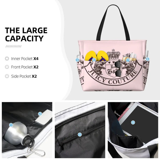 Y2k Juicy Couture Crest Beach Tote Bag Gym Yoga Duffle Bag Large Tote Bag Women's Travel Bag Fitness Bag