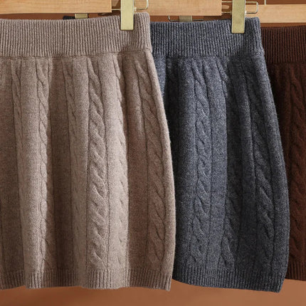 Women's Wool Mini Skirt A-line Twist Flower Elastic Waist Skirt Above Knee Umbrella Dress 100% Merino Wool Knitted Autumn Winter PlatiNum