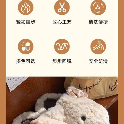 San-Rio Cute Girls Plush Slippers Cartoon Hello Kitty Winter Women Warm Cotton Shoes Female Kawaii Home Thick Sole Shoes Outdoor