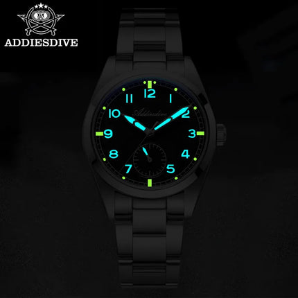 ADDIESDIVE 36mm Men Quartz VH60 Watch AD2099 BGW9 Luminous Bubble Mirror Pot Cover Glass 10Bar Waterproof Stainless Steel Watch