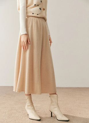 High quality Women's 100% Cashmere High Waisted Umbrella Skirt Autumn Winter Elastic Knitted Fabric Breathable Warm Soft Comfort PlatiNum