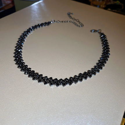 Luxury Shiny Full Rhinestone Choker Necklace for Women Personalized Geometric Crystal Necklaces Wedding Jewelry Party Gifts PlatiNum