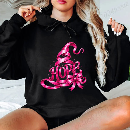 Hoodies for Women Autumn New Sweatshirts Pink Witch Hat Breast Cancer High Street Hoody Men's Top Plus Size Hooded Pullover