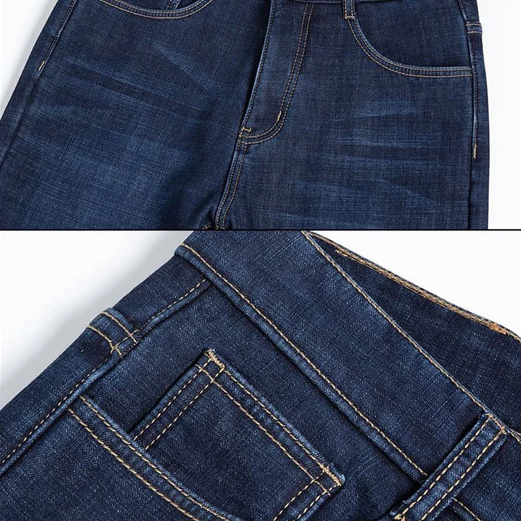 2026 Winter Thermal Stretch Jeans Men New Loose Straight Leg Casual Trousers Male Daily Commute Windproof Denim Pants