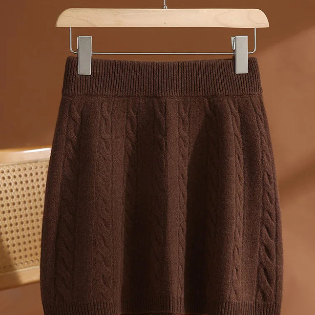 Women's Wool Mini Skirt A-line Twist Flower Elastic Waist Skirt Above Knee Umbrella Dress 100% Merino Wool Knitted Autumn Winter PlatiNum