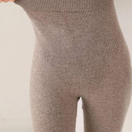 Women's Wool Leggings Slim Warm Autumn Winter High Waisted Elastic Tight Pants 100% Merino Wool Knitted Skin-friendly Leggings PlatiNum