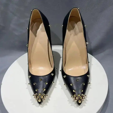 Spike rivetti scarpe da sposa per feste a punta tacchi alti 10cm Sexy bocca superficiale singole scarpe per tutte le stagioni donna taglia grande 35-45 platinumshop