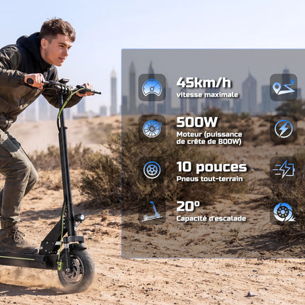 Monopattino Elettrico TODIMART D6 per Adulti, Pneumatici Fuoristrada da 10 Pollici, Autonomia 45-50KM, Batteria 48V 13AH, Motore 500W, Monopattino Elettrico Pieghevole, Doppi Freni e Sospensioni, 3 Modalità di Velocità
