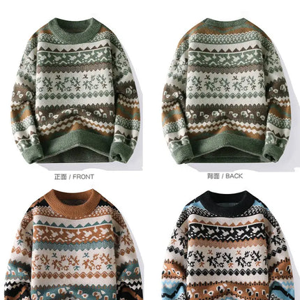 2026 Christmas Sweater Reindeer Pattern Long Sleeve Crew Neck Xmas Holiday Pullover Knitwear Sweater Man Jumper Pullove