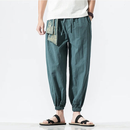 Kimono da uomo in cotone e lino costume da samurai giapponese Ukiyo-e cintura con stampa pantaloni stile harem retrò pantaloni larghi da uomo Hip Hop Harajuku Haori