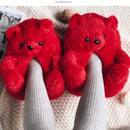 Cute Teddy Bear Plush Winter Slippers, Wrapped Heel Funny Indoor Floor Shoes, Women Gift, Warm Soft Cartoon Fluffy Animal Slippe