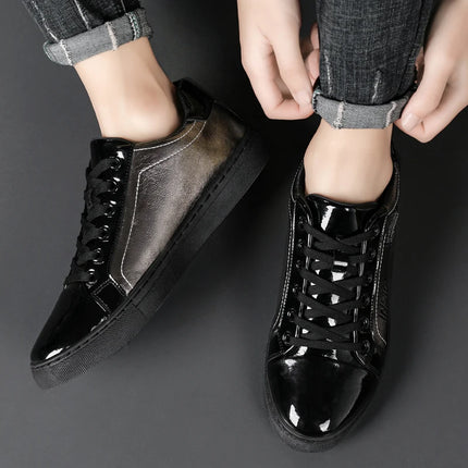Men Casual Shoes Patent Leather Flats Skate Men Cool Driving Shoes Male Walking Shoes Sneakers Dress Trend the Latest Leisure