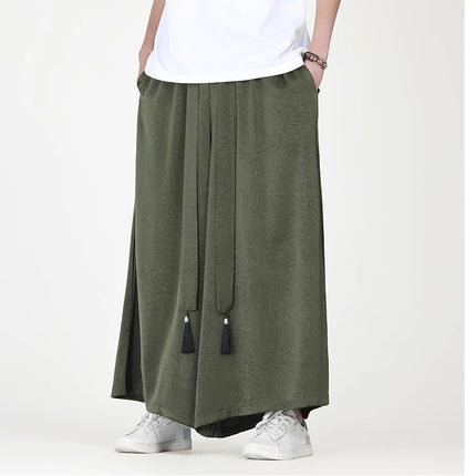 Pantaloni stile cinese da uomo nuovi pantaloni larghi casual in seta di ghiaccio a gamba larga pantaloni da uomo kimono alla moda retrò comodi e traspiranti